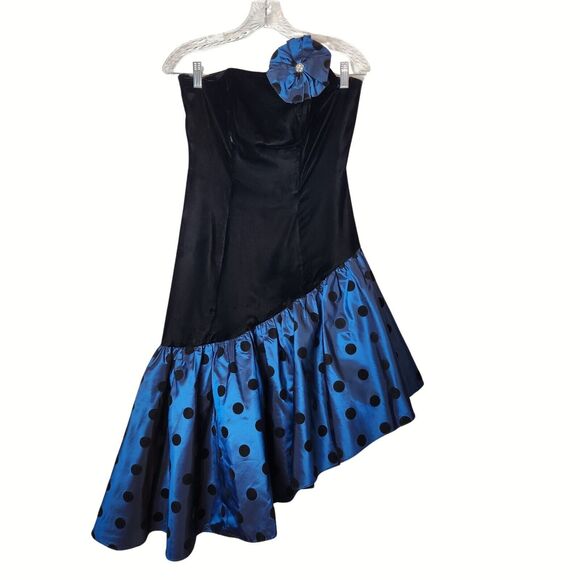 Vtg 80s ROBERTA USA Women’s S 4 Jrs 5/6 Polka Dot Velvet Taffeta Dress - Picture 3 of 10